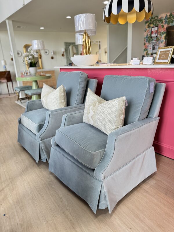 Juli arm swivel & rock chair in performance velvet banks heron  !- $1950 each - Image 5