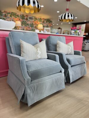 Juli arm swivel & rock chair in performance velvet banks heron  !- $1950 each