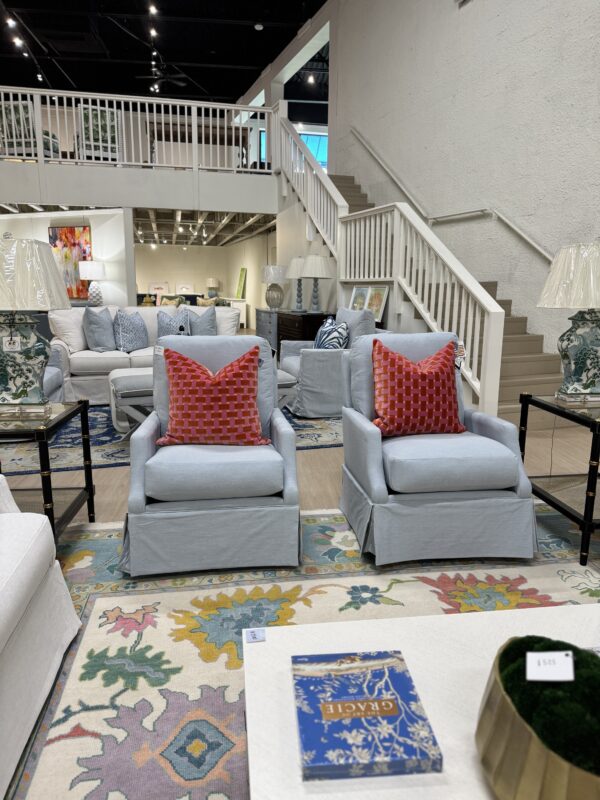 Juli arm swivel & rock chair in performance fabric oxfordon aqua  !- $1550 each - Image 5