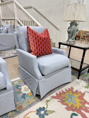 Juli arm swivel & rock chair in performance fabric oxfordon aqua  !- $1550 each