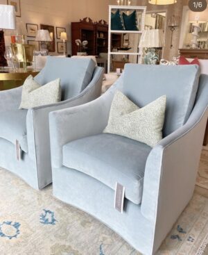 Walter swivel chair in performance fabric velvet blue rush heron ! $1750 *single*