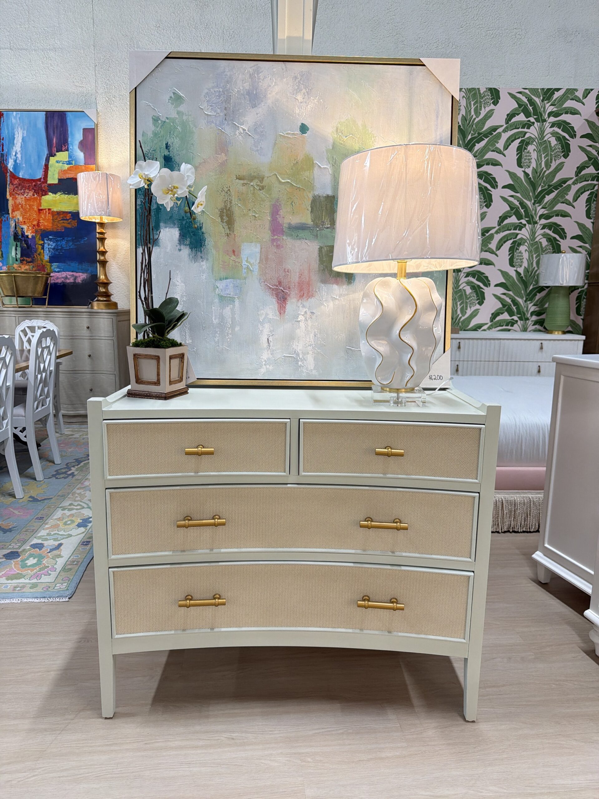 Blue and Grasscloth 4 drawer chest! Jane - Image 5