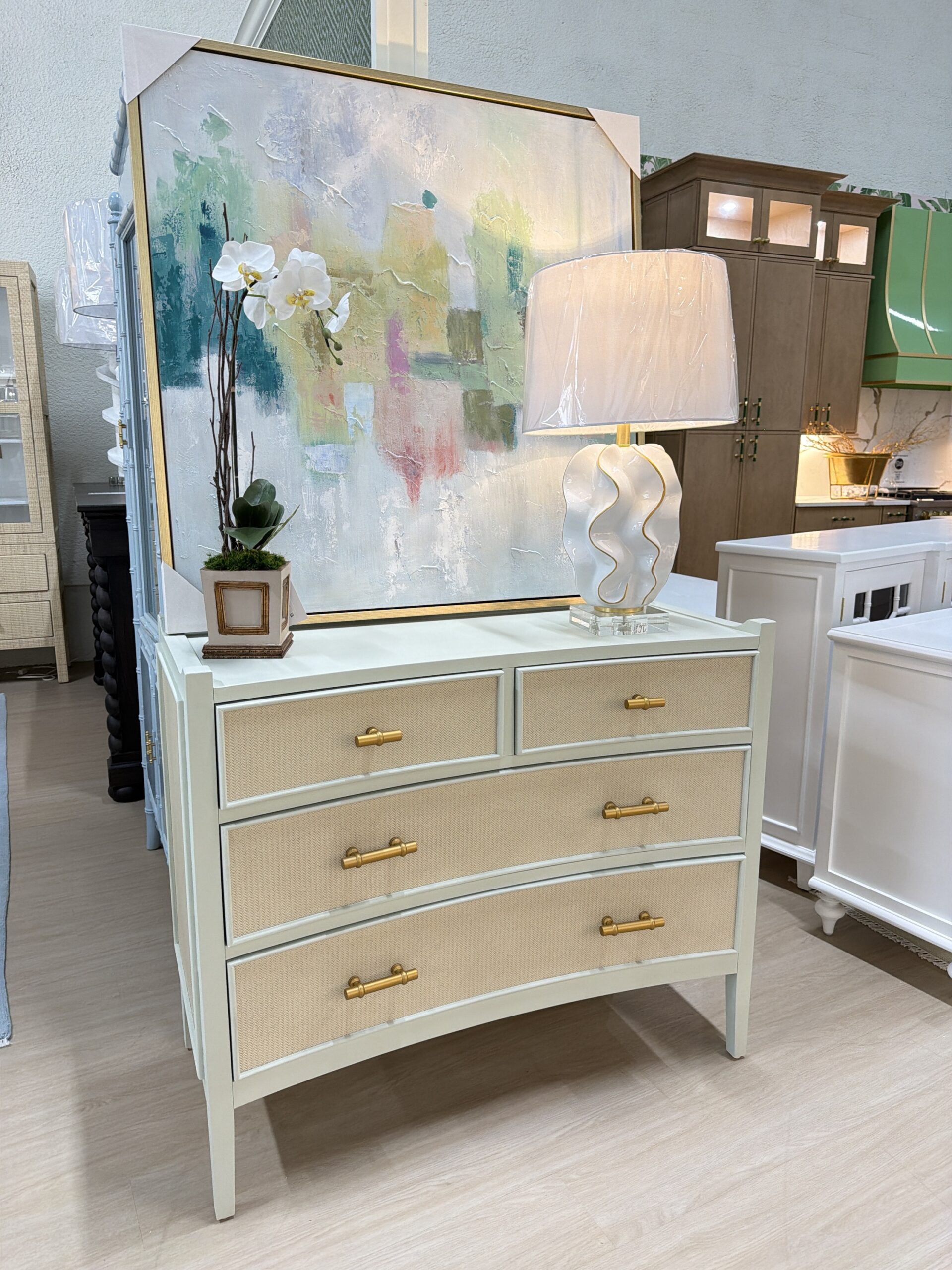 Blue and Grasscloth 4 drawer chest! Jane