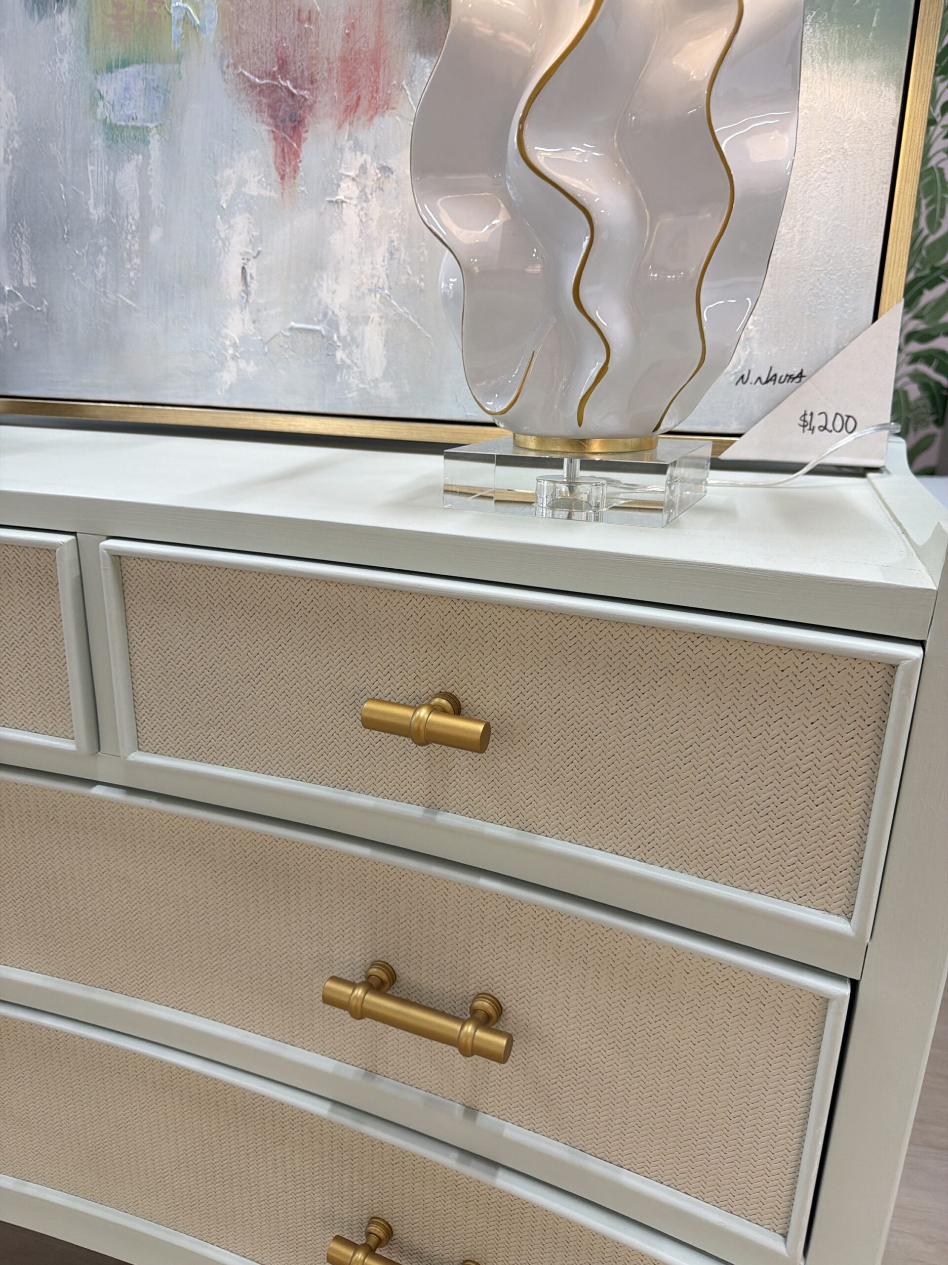 Blue and Grasscloth 4 drawer chest! Jane - Image 4