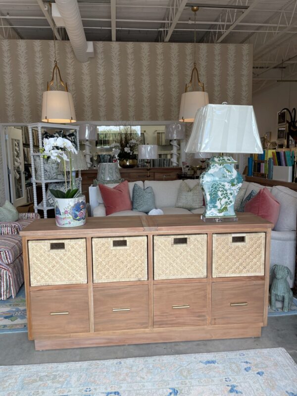 Driftwood sideboard! With rattan basket storage