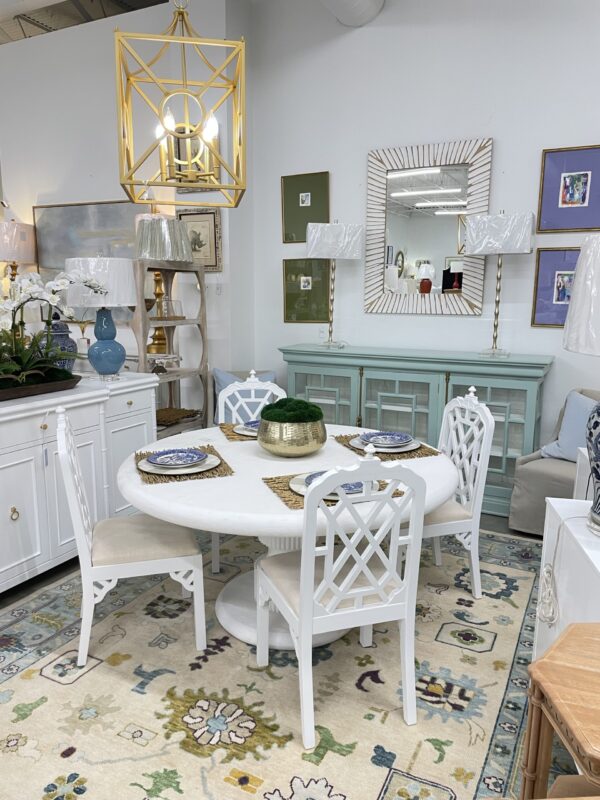 6” round wooden white distressed table - Image 4
