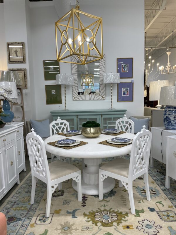 6” round wooden white distressed table