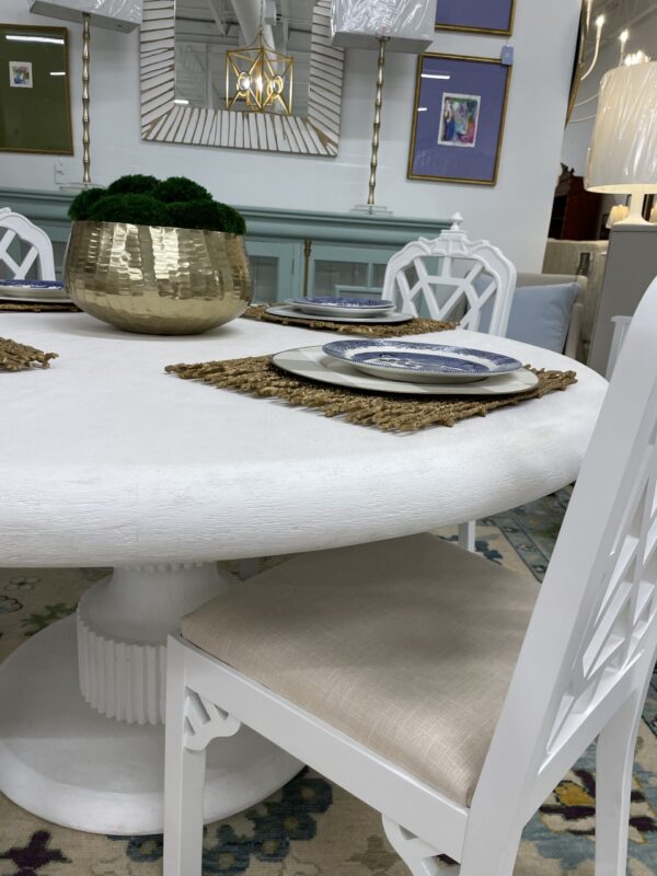 6” round wooden white distressed table - Image 3