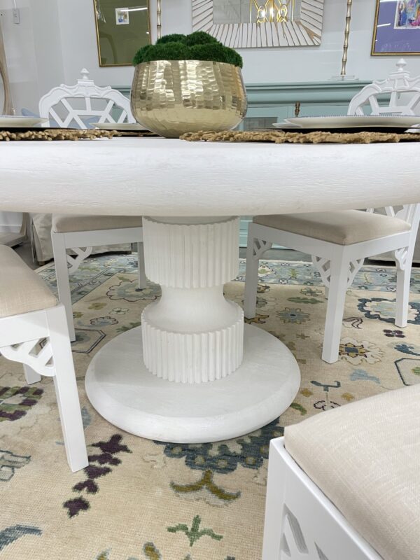 6” round wooden white distressed table - Image 2