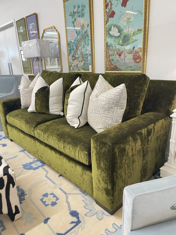 Massoud Bentley sofa in crushed green velvet 2 over 2 seat.