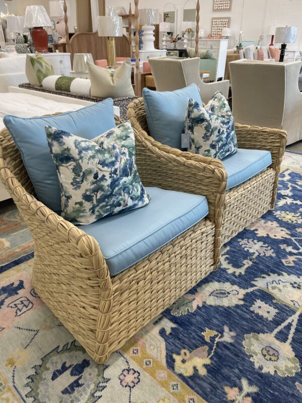 These are perfect for any outdoor space!! Outdoor Kingsley bate chairs in blue/ $1275 each