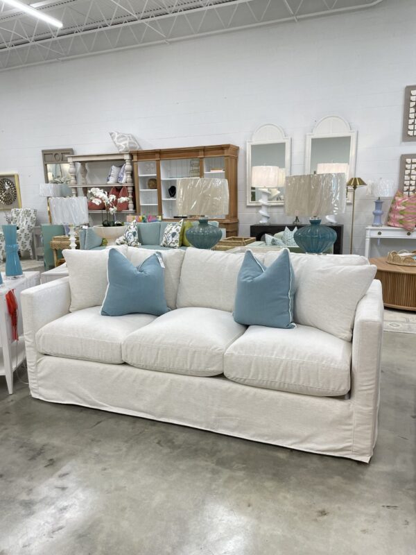 Slip covered 3 over 3 sofa in performance fabric Crypton nomad snow with down blend cushion’s/ two in stock - Image 5