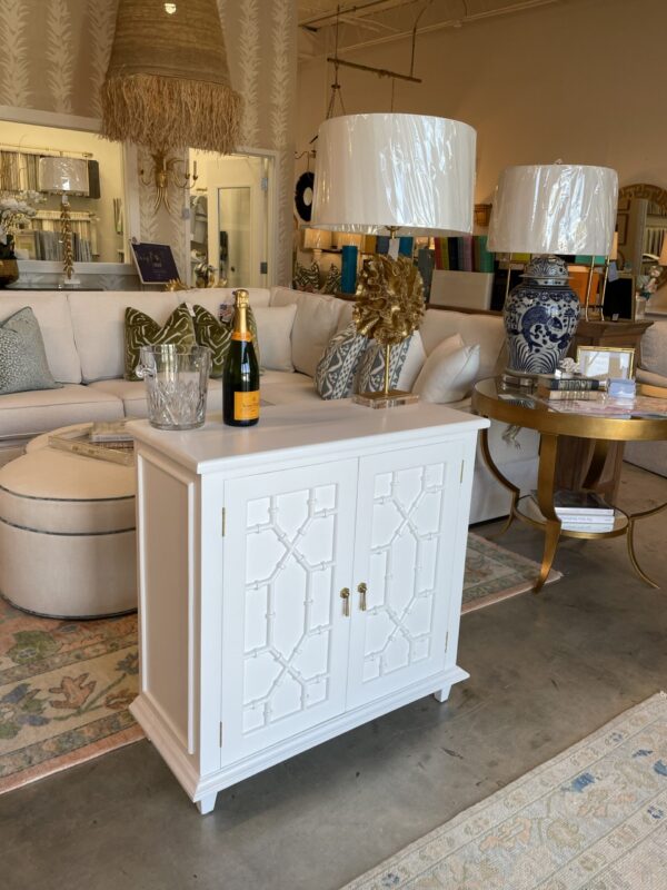 Faux bamboo bar hutch in white