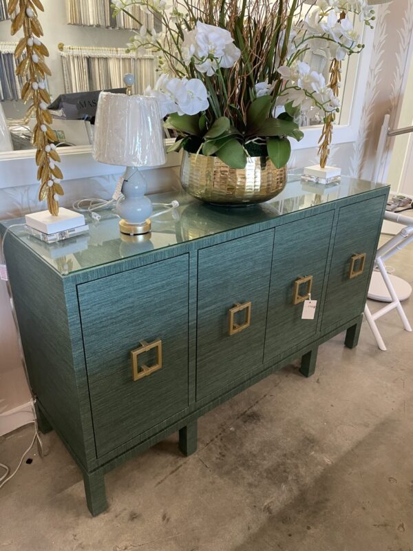 Green grass cloth credenza