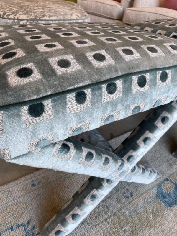 Upholstered x bench ottoman set! $1450 each - Image 2