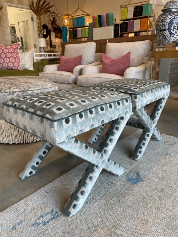 Upholstered x bench ottoman set! $1450 each - Image 3