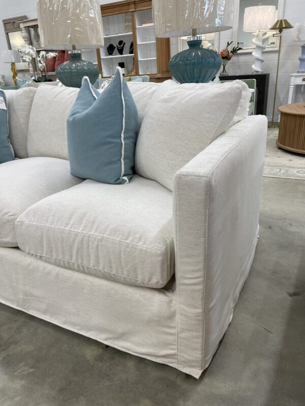 Slip covered 3 over 3 sofa in performance fabric Crypton nomad snow with down blend cushion’s/ two in stock - Image 4