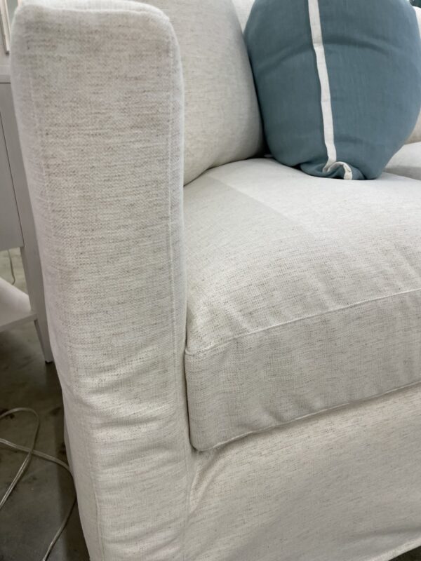 Slip covered 3 over 3 sofa in performance fabric Crypton nomad snow with down blend cushion’s/ two in stock - Image 2