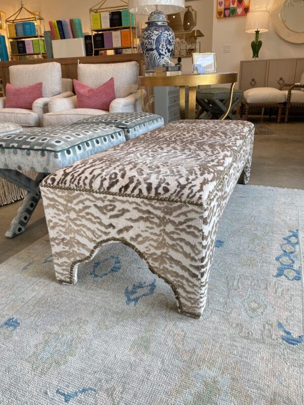 Kai rectangle ottoman in a light brown faux zebra fabric! Love the nail head detailing - Image 2