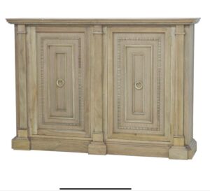 Surry narrow 2 door sideboard in driftwood finish and gold ring hardware