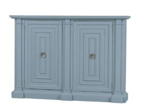 Surry narrow 2 door sideboard in frosted blue finish and gold ring hardware