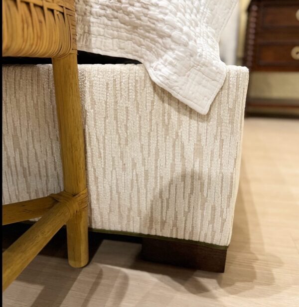 Fully upholstered king Massoud bed! Fabric is furbo bone & welted in dark green - cleaning code S - Image 3
