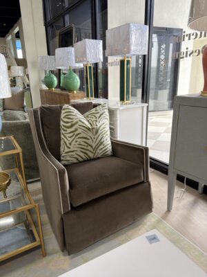 Grier skirted chair in performance fabric banks cafe with a white welt  - these swivel and rock chair ! - 2750 each - sold as a set!