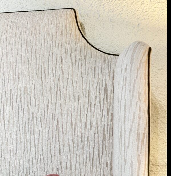 Fully upholstered king Massoud bed! Fabric is furbo bone & welted in dark green - cleaning code S - Image 6