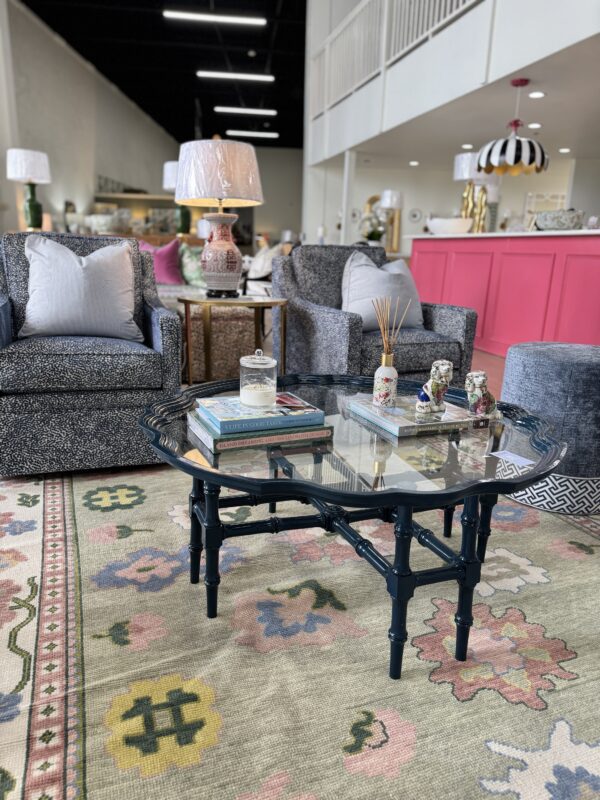 Vintage glass top, Coffee Table lacquered in navy - Image 4