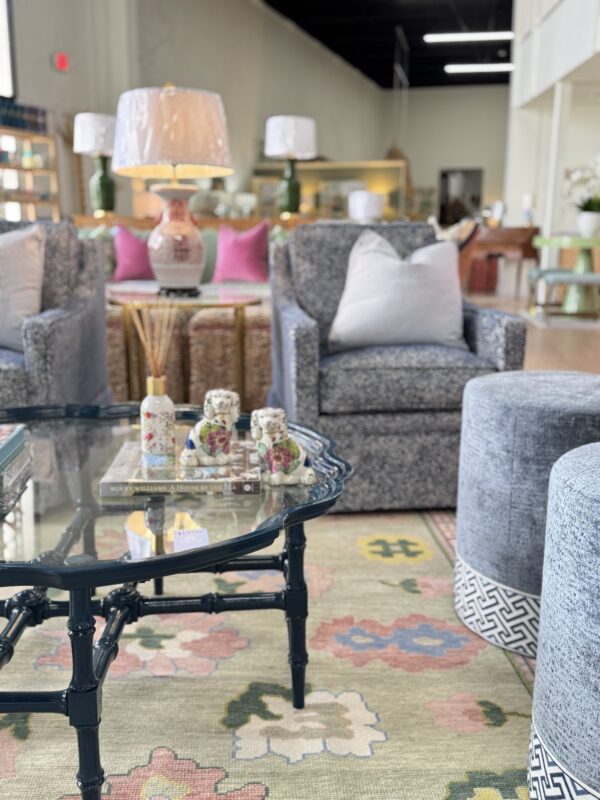 Vintage glass top, Coffee Table lacquered in navy - Image 2