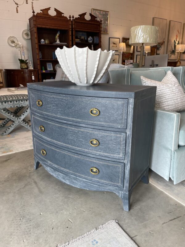 Dark blue modern history bow front chest and gold hardware! One available - Image 6