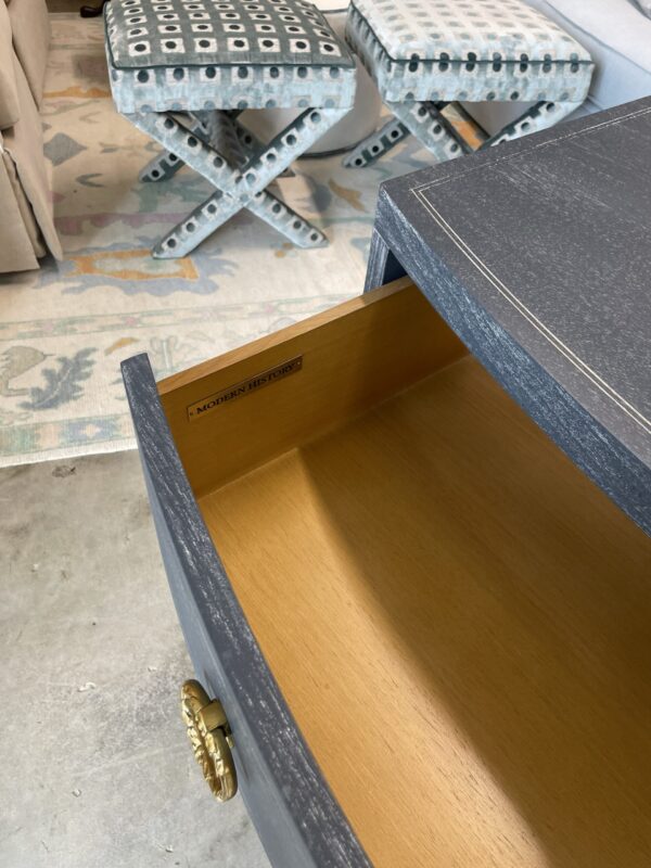 Dark blue modern history bow front chest and gold hardware! One available - Image 4