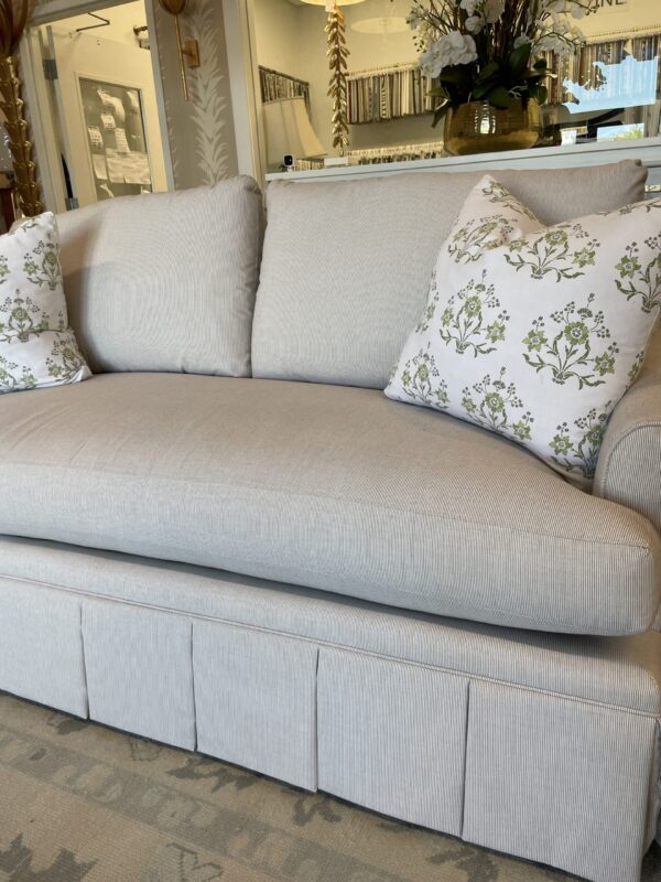 CR Lane magnolia skirted sofa 2 over 1! In Tiny Ticking Tan Fabric - Image 2