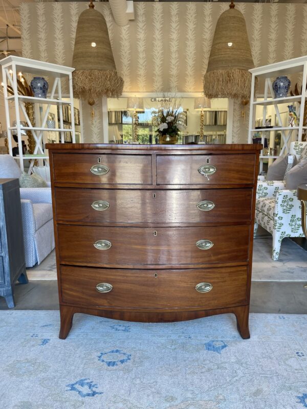 English Bow Front Chest in light colored Mahogany with Nice tall feet, Oak Interior wood