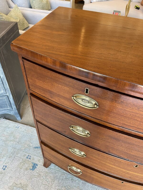 English Bow Front Chest in light colored Mahogany with Nice tall feet, Oak Interior wood - Image 4