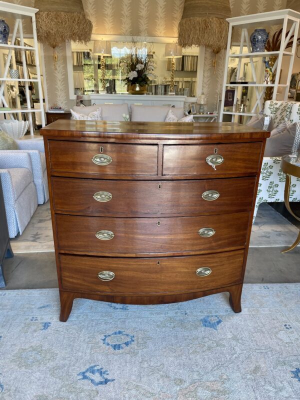 English Bow Front Chest in light colored Mahogany with Nice tall feet, Oak Interior wood - Image 2