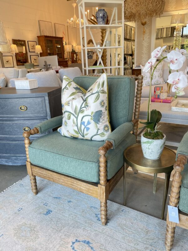 Set of wooden spindle leg green performance fabric chairs/$1275 each - Image 2