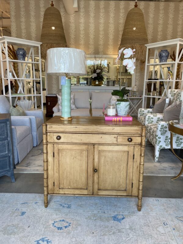 Faux bamboo chest! With small drawer and liftable lid with open storage!