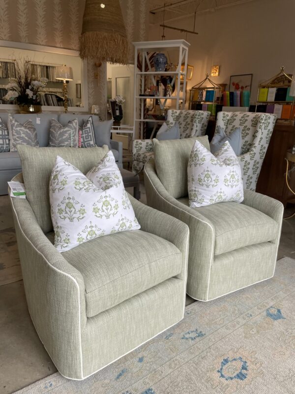 Set of CRLAINEgreen fabric swivel chairs! 
$2500 each