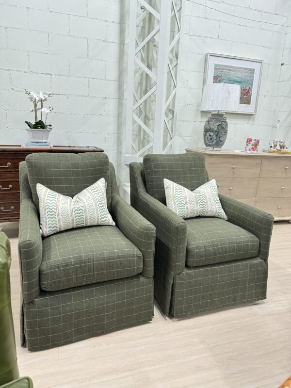 Jennifer swivel chair set covered in wool fabric foxcroft moss!! Sold as a set $2650 - Image 8