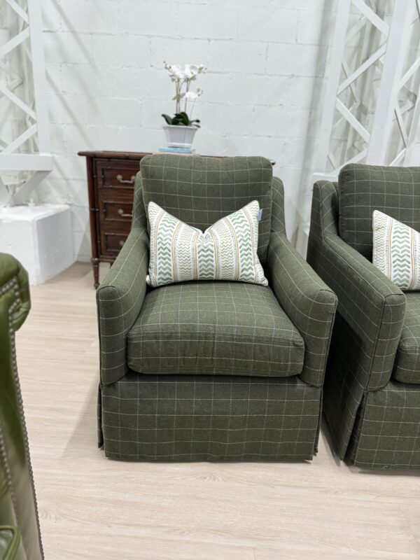 Jennifer swivel chair set covered in wool fabric foxcroft moss!! Sold as a set $2650 - Image 7