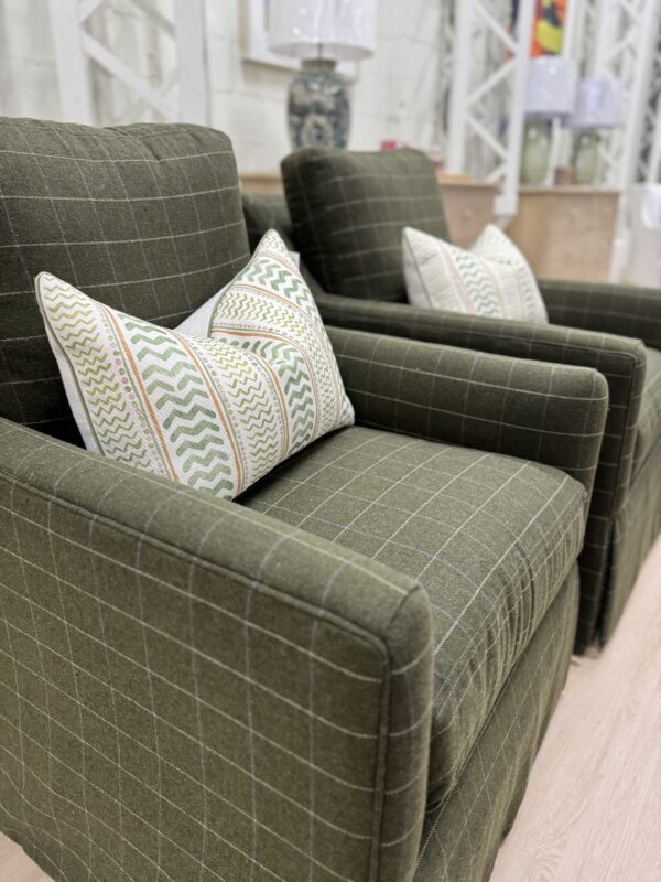Jennifer swivel chair set covered in wool fabric foxcroft moss!! Sold as a set $2650 - Image 5