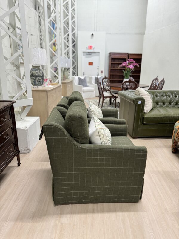 Jennifer swivel chair set covered in wool fabric foxcroft moss!! Sold as a set $2650 - Image 2