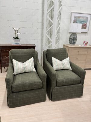 Jennifer swivel chair set covered in wool fabric foxcroft moss!! Sold as a set $2650
