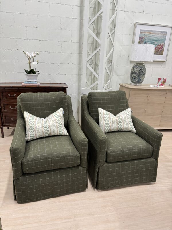 Jennifer swivel chair set covered in wool fabric foxcroft moss!! Sold as a set $2650