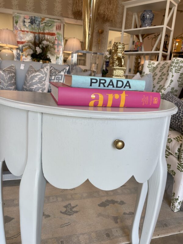 Vintage Demilune scalloped table set! Lacquered in a baby blue!!
$775 each - Image 5