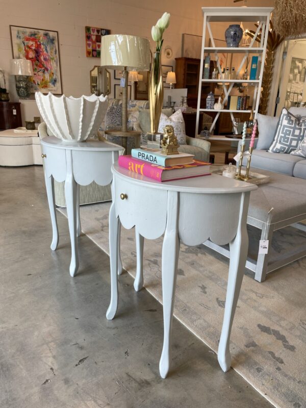 Vintage Demilune scalloped table set! Lacquered in a baby blue!!
$775 each - Image 2