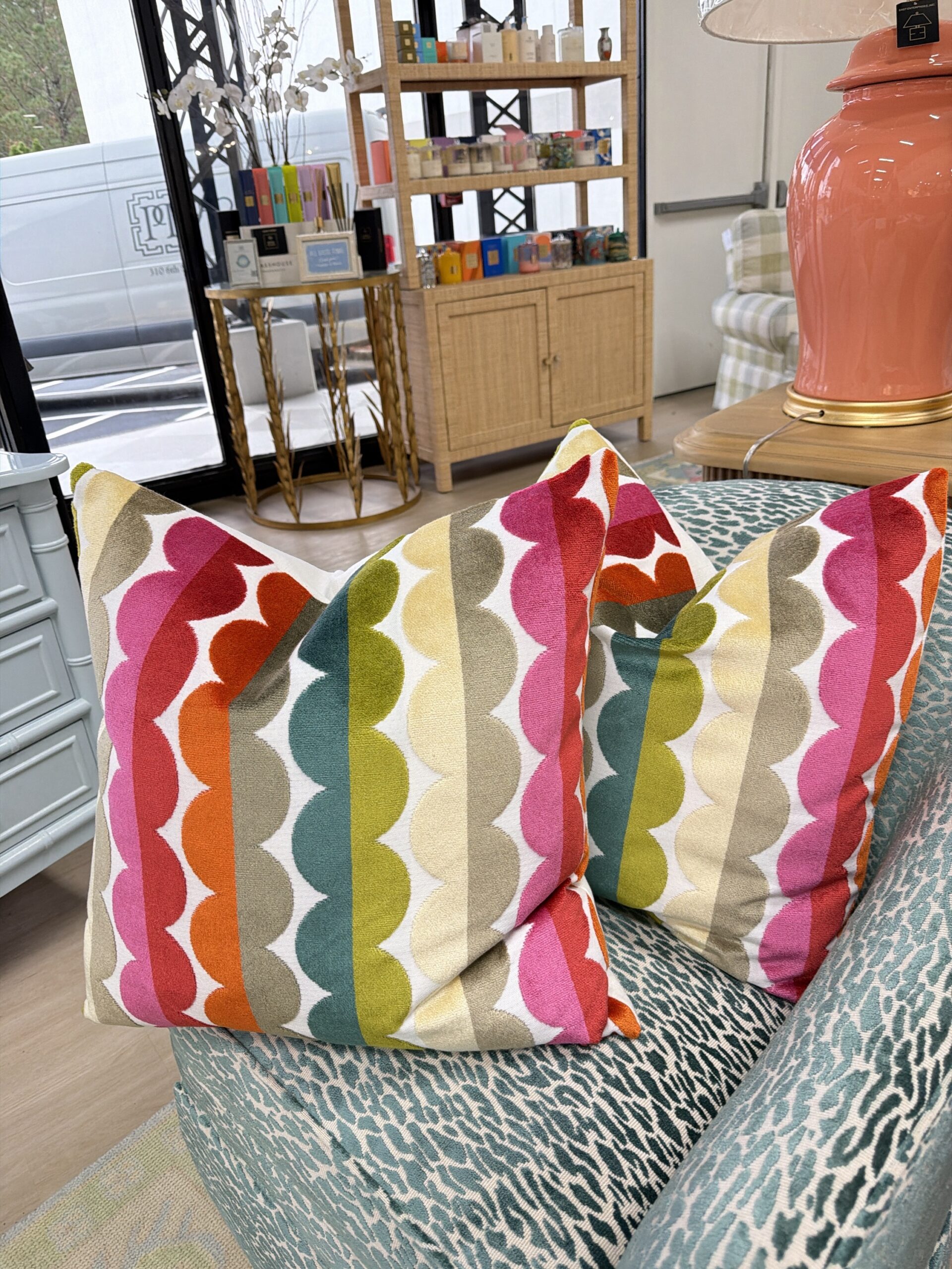 22 x 22 pillows with down inserts (set of 2) SOLD AS A SET color wiggles