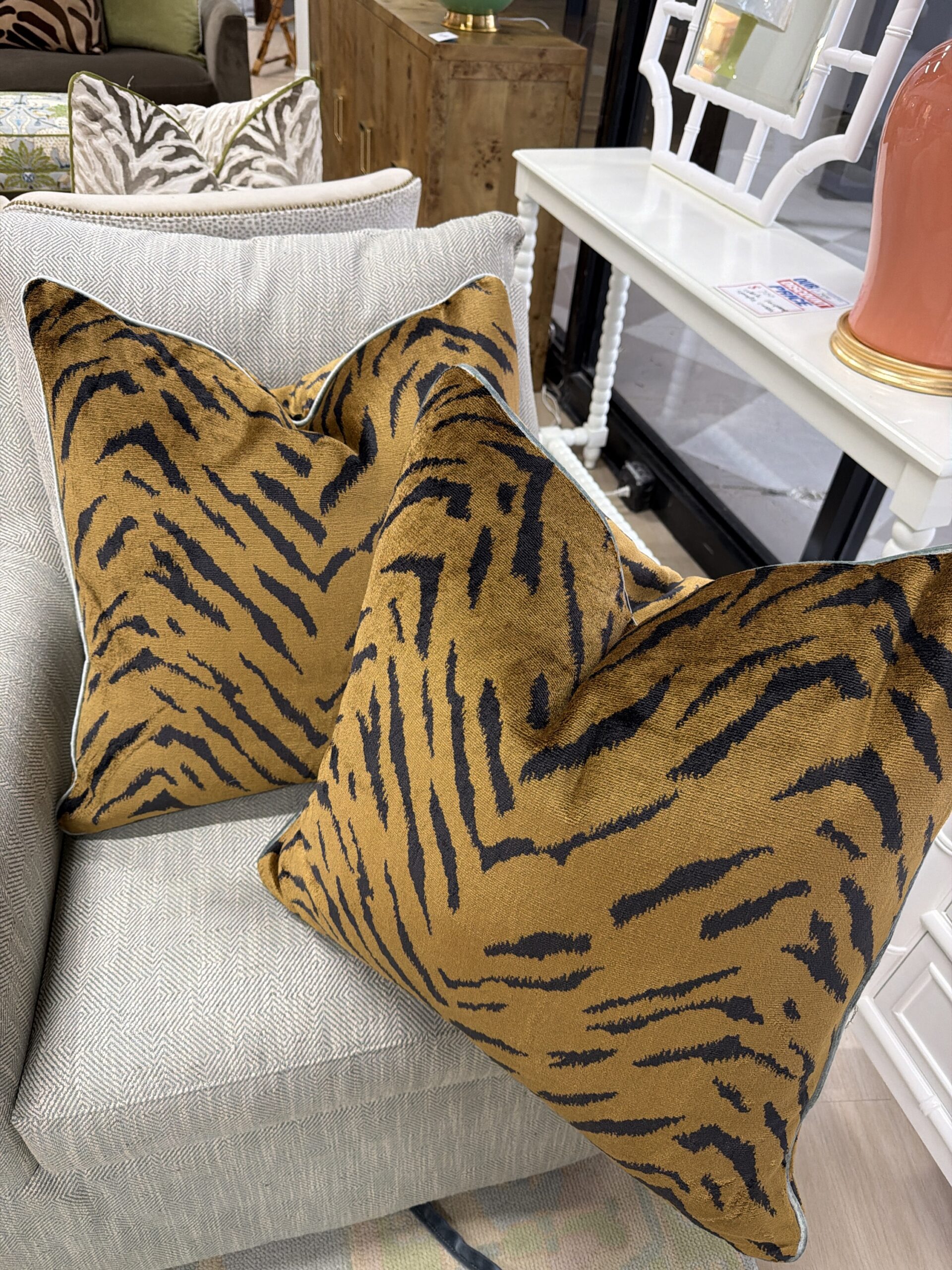 22 x 22 pillows with down inserts (set of 2) SOLD AS A SET little nimba with blue welt