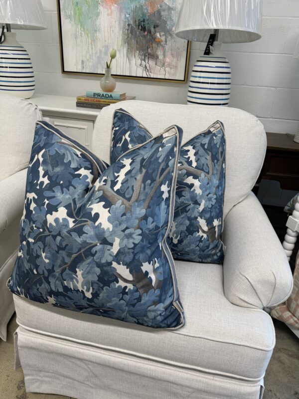 Set of (2) 22" x 22" Dusty Blue Woodland Pillows | Down Inserts Included